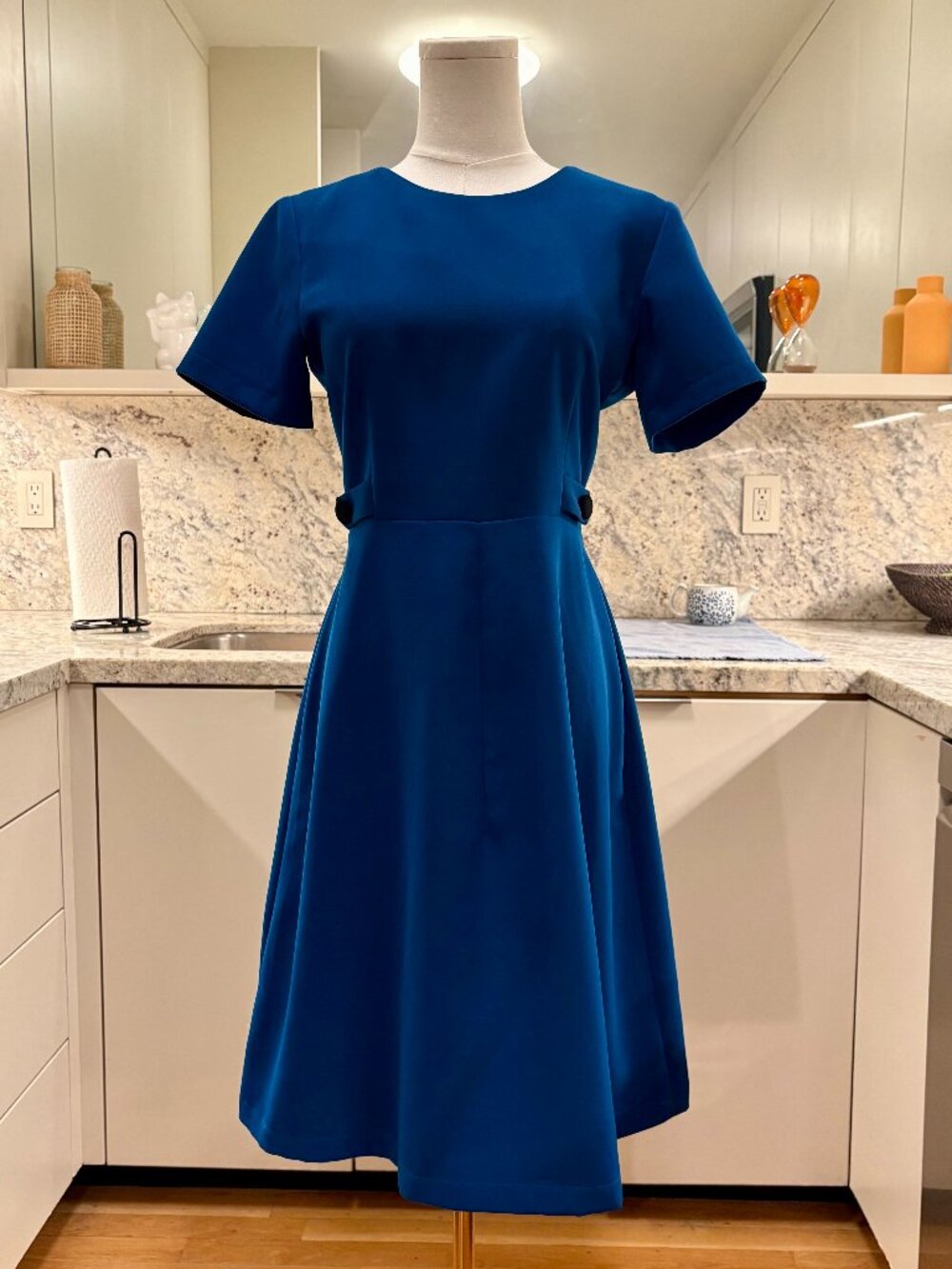 Mary Crafts Blue Ponte Knit Fit & Flare Modest Work Dress - Size 6